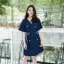 Navy Button Wrap Dress