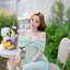 Charming Off-Shoulder Midi Dress : สีเขียว [Made by Pastel Time]
