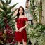 Kathy Off Shoulder Dress – สีแดงเลือดหมู