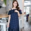 Polka Dot Off Shoulder Dress – สีกรม