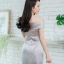 Thea Twist Silk Satin Maxi Dress – Silver : สีเงิน