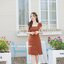 Maggie Double Bow Dress : สีส้มอิฐ [Made by Pastel Time]