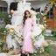 Pink Toile Bow Off-Shoulder Maxi Dress