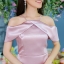 Feminist Silk Satin Dress – Pink : สีกลีบบัว