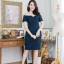 Natzy Lace Open Shoulder Dress – สีกรม