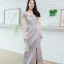 Thea Twist Silk Satin Maxi Dress – Silver : สีเงิน