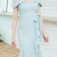 Tertia Off-Shoulder Dress : สีเขียวมิ้นท์ [Made by Pastel Time]