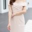 Cynthia Open Shoulder Dress : สีครีม