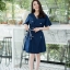 Navy Button Wrap Dress
